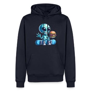 Alien Snowboarder Hamburger Restauration Rapide - Sweat à capuche Premium bio Homme - bleu marine - Devant - Nico (187cm)