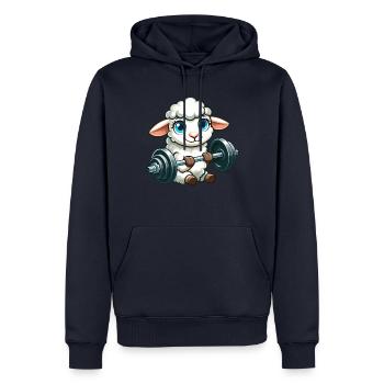Schaf Lamm Hantel Fitness - Männer Premium Bio Hoodie - Navy - Vorne - Nico (187cm)