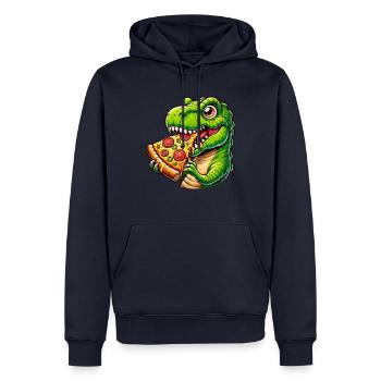 T-Rex Dinosaur with Pizza Cheese Olives Fun - Men’s Premium Organic Hoodie - navy - Front - Nico (187cm)