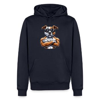 Cooler Hund Pitbull Sonnenbrille Cartoon Stil - Männer Premium Bio Hoodie - Navy - Vorne - Nico (187cm)