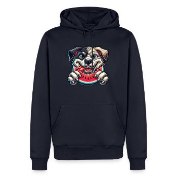 Lustiger Labrador mit Wassermelone Cartoon Sommer - Männer Premium Bio Hoodie - Navy - Vorne - Nico (187cm)