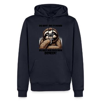 Faultier du bist nicht dumm - denken schwierig - Männer Premium Bio Hoodie - Navy - Vorne - Nico (187cm)