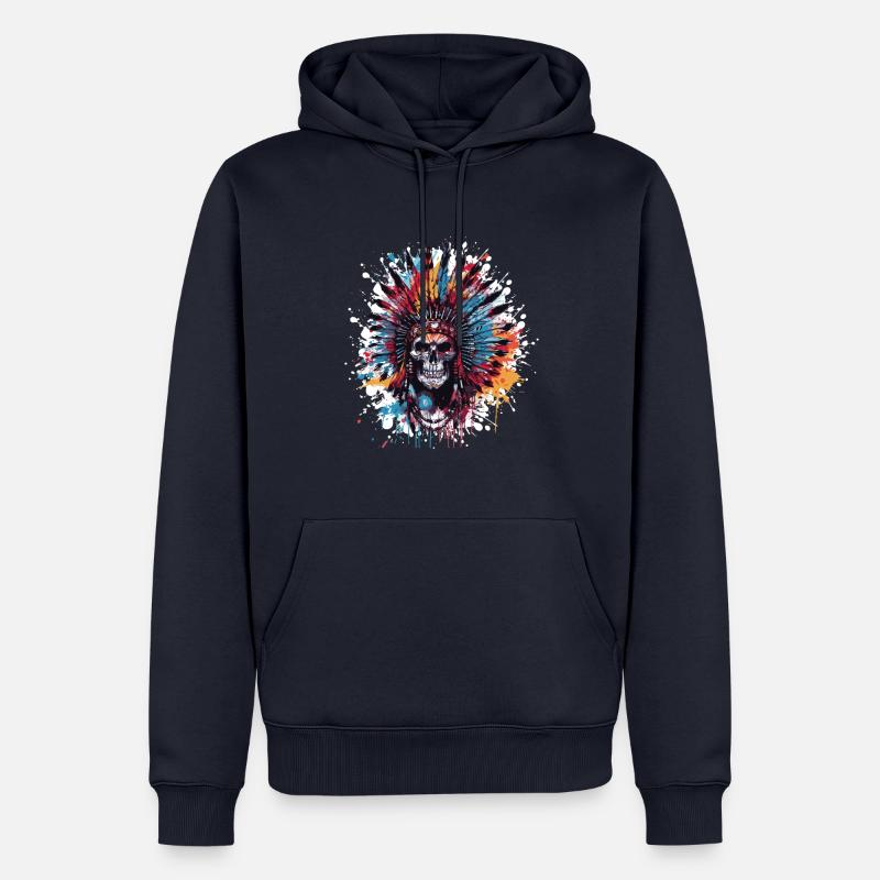 Crâne de chef indien - Sweat à capuche Premium bio Homme - bleu marine