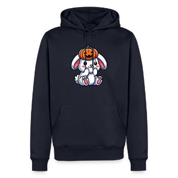 Mignon Halloween Lapin Citrouille Dessin Animé Octobre - Sweat à capuche Premium bio Homme - bleu marine - Devant - Nico (187cm)