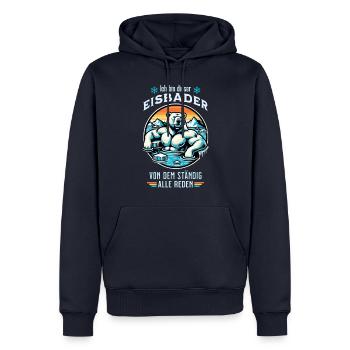 Der Eisbader Eisbär geht zum Winterschwimmen - Männer Premium Bio Hoodie - Navy - Vorne - Nico (187cm)