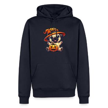 Halloween Dog Pug Pumpkin Hat Whimsical - Men’s Premium Organic Hoodie - navy - Front - Nico (187cm)