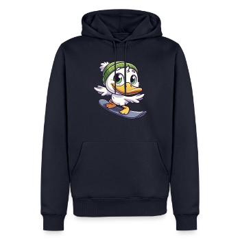 Funny Duck Snowboarder Cartoon Winter Sports - Men’s Premium Organic Hoodie - navy - Front - Nico (187cm)