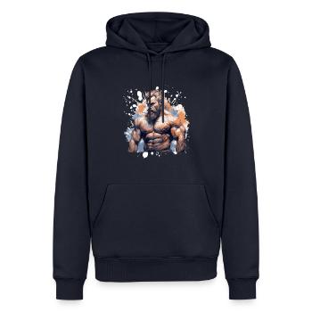 Fitness Homme Muscles Musculation - Sweat à capuche Premium bio Homme - bleu marine - Devant - Nico (187cm)