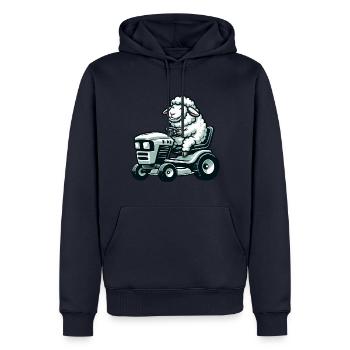 Mouton, agneau, tondeuse, entretien de la pelouse - Sweat à capuche Premium bio Homme - bleu marine - Devant - Nico (187cm)