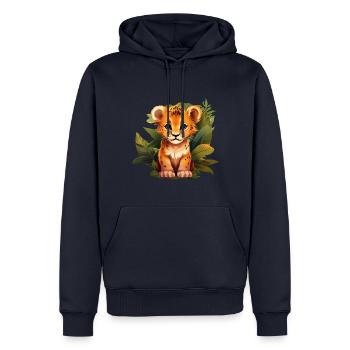 Jeune lion dans la jungle - Mignon lionceau - Sweat à capuche Premium bio Homme - bleu marine - Devant - Nico (187cm)