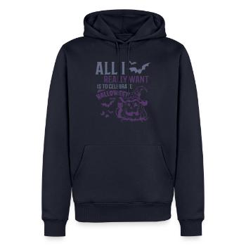 Je veux célébrer Halloween - Sweat à capuche Premium bio Homme - bleu marine - Devant - Nico (187cm)