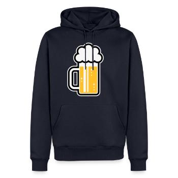 XFrohsinn (Gauche / Or, Blanc, Noir) - Sweat à capuche Premium bio Homme - bleu marine - Devant - Nico (187cm)
