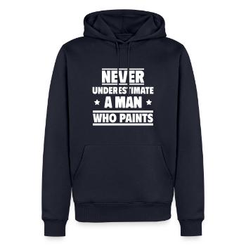 Never underestimate a man who paints - Men’s Premium Organic Hoodie - navy - Front - Nico (187cm)