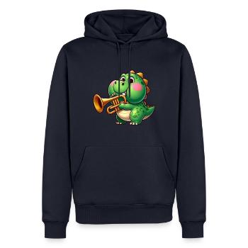 Trex épais avec trompette dessin animé dinosaure musique - Sweat à capuche Premium bio Homme - bleu marine - Devant - Nico (187cm)