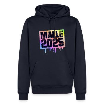 Malle 2025 Majorque colorée - Sweat à capuche Premium bio Homme - bleu marine - Devant - Nico (187cm)