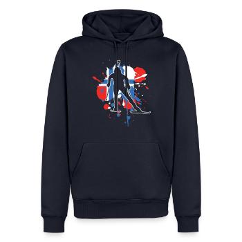 Norvège Drapeau Biathloniste - Biathlon - Sweat à capuche Premium bio Homme - bleu marine - Devant - Nico (187cm)