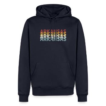 US 70er Retro State Vintage Arkansas - Männer Premium Bio Hoodie - Navy - Vorne - Nico (187cm)