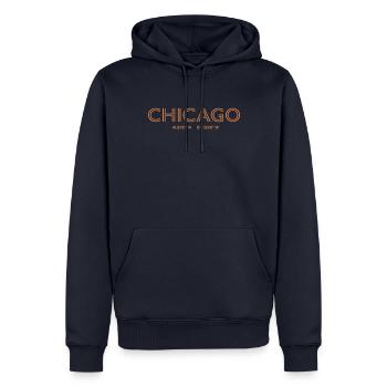 Coordonnées de la ville des États-Unis - Chicago - Sweat à capuche Premium bio Homme - bleu marine - Devant - Nico (187cm)