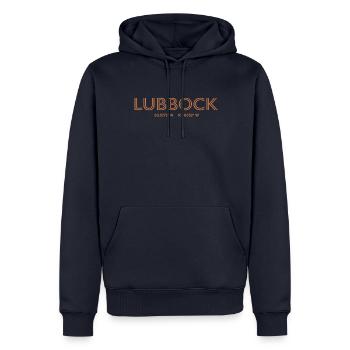 Coordonnées de la ville des États-Unis - Lubbock - Sweat à capuche Premium bio Homme - bleu marine - Devant - Nico (187cm)