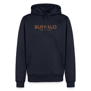 Coordonnées de la ville des États-Unis - Buffalo - Sweat à capuche Premium bio Homme - bleu marine - Devant - Nico (187cm)