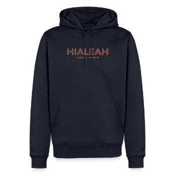 USA Stadt Koordinaten - Hialeah - Männer Premium Bio Hoodie - Navy - Vorne - Nico (187cm)
