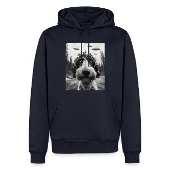 alienDog - Alien Selfie Sexy UFO - Sweat à capuche Premium bio Homme - bleu marine - Devant - Nico (187cm)