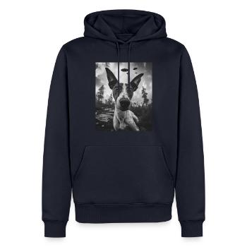 Chien - Alien Selfie Basenji UFO - Sweat à capuche Premium bio Homme - bleu marine - Devant - Nico (187cm)