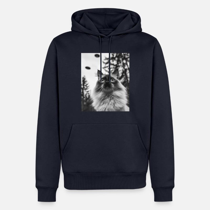 Chat - Alien Selfie Birman OVNI - Sweat à capuche Premium bio Homme - bleu marine