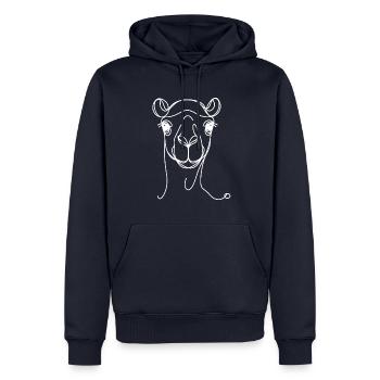 Line Art Papa Maman - Camel - Sweat à capuche Premium bio Homme - bleu marine - Devant - Nico (187cm)