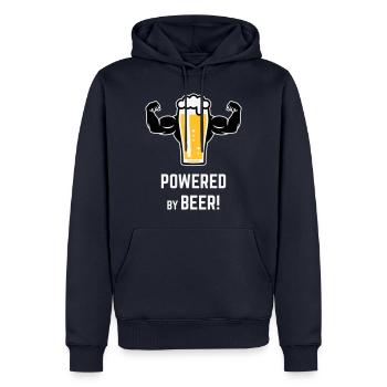 Powered By Beer! (Ale / Muscles / L / 3C) - Men’s Premium Organic Hoodie - navy - Front - Nico (187cm)