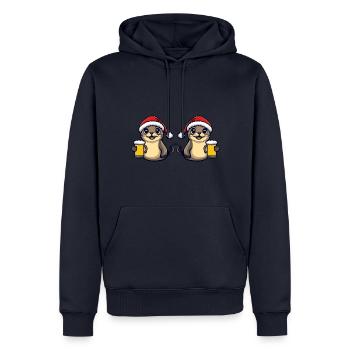 Robbe Tier Weihnachten Bier Team - Männer Premium Bio Hoodie - Navy - Vorne - Nico (187cm)