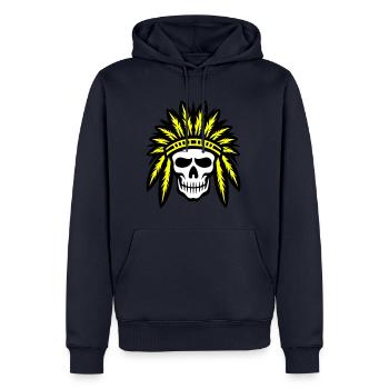 Crâne de chef indien apache - Sweat à capuche Premium bio Homme - bleu marine - Devant - Nico (187cm)