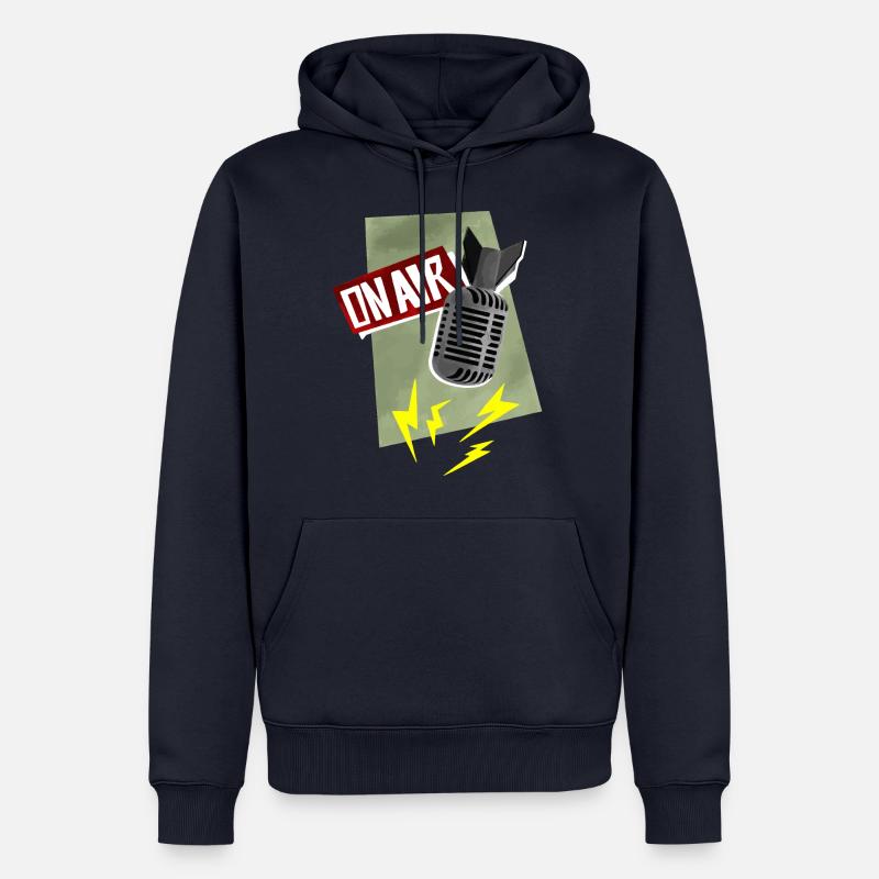 Microphone - diffusion en direct - Sweat à capuche Premium bio Homme - bleu marine