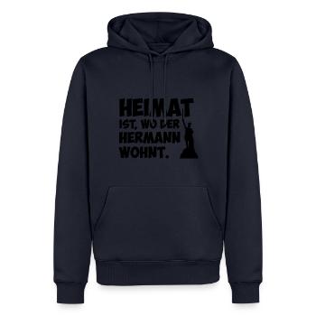 Heimat ist, wo der Hermann wohnt. - Männer Premium Bio Hoodie - Navy - Vorne - Nico (187cm)