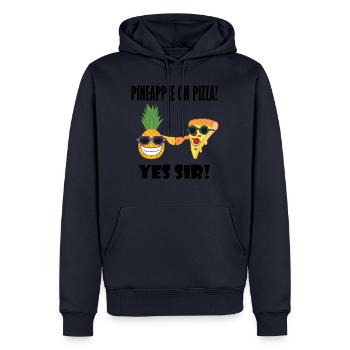 Pizza Chef, pizza tropicale à l'ananas, chef - Sweat à capuche Premium bio Homme - bleu marine - Devant - Nico (187cm)