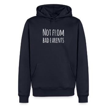 Denglisch: Not From Bad Parents - Funny saying - Men’s Premium Organic Hoodie - navy - Front - Nico (187cm)