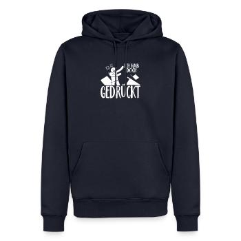 Ich hab doch gedrückt | Gamer Zocker Meme - Männer Premium Bio Hoodie - Navy - Vorne - Nico (187cm)