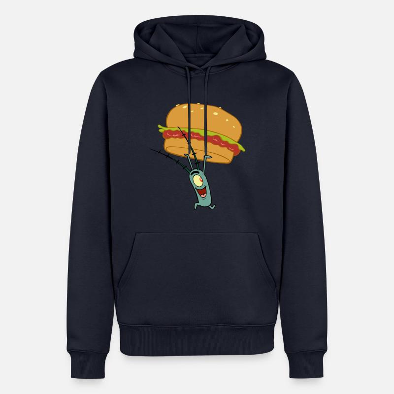 Bob l'Éponge Plankton Tenant Un Hamburger - Sweat à capuche Premium bio Homme - bleu marine