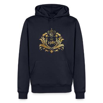 40ème anniversaire Semper Verum - Créé 05/1985 - Sweat à capuche Premium bio Homme - bleu marine - Devant - Nico (187cm)