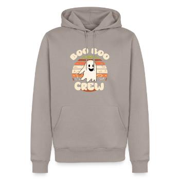 Halloween, Boo Boo Crew, lächelnder Geist - Männer Premium Bio Hoodie - Taupe - Vorne - Nico (187cm)