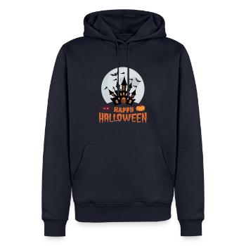 Frohes Halloween, Spukhaus, Fledermäuse - Männer Premium Bio Hoodie - Navy - Vorne - Nico (187cm)