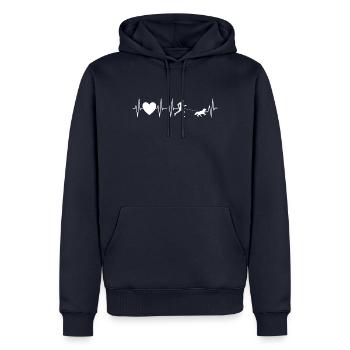 Ski de fond - canicross - chien - battement de coeur - Sweat à capuche Premium bio Homme - bleu marine - Devant - Nico (187cm)