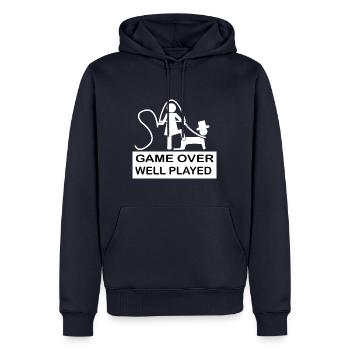 Game Over Bien joué - Sweat à capuche Premium bio Homme - bleu marine - Devant - Nico (187cm)