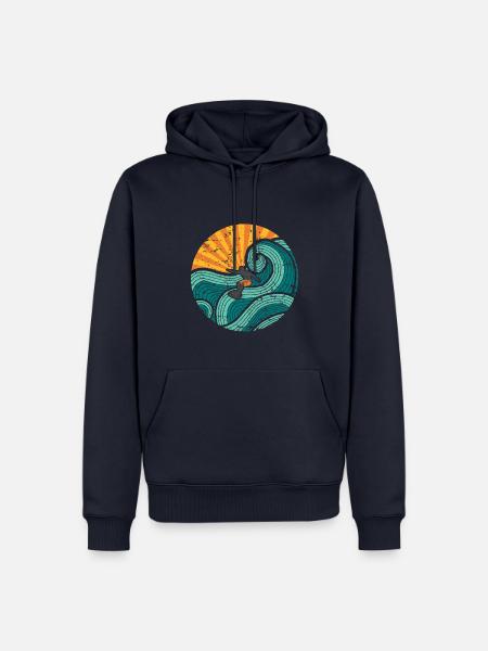 Surfer jaune / orange - Sweat à capuche Premium bio Homme - bleu marine