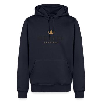 Logo original de la famille Oertel - Sweat à capuche Premium bio Homme - bleu marine - Devant - Nico (187cm)