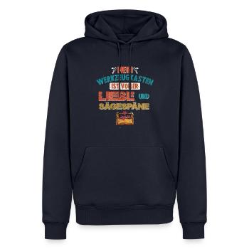 Boîte à outils Love Sawdust Carpenter Wood - Sweat à capuche Premium bio Homme - bleu marine - Devant - Nico (187cm)