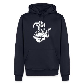 Conception de bande de guitariste chèvre en blanc - Sweat à capuche Premium bio Homme - bleu marine - Devant - Nico (187cm)