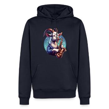 Conception de saxophoniste de chèvre drôle - Sweat à capuche Premium bio Homme - bleu marine - Devant - Nico (187cm)
