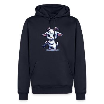 Chèvre mignonne jouant de la clarinette Motif de ferme - Sweat à capuche Premium bio Homme - bleu marine - Devant - Nico (187cm)