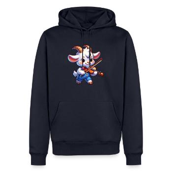 Chèvre mignonne jouant de la musique de ferme de violon - Sweat à capuche Premium bio Homme - bleu marine - Devant - Nico (187cm)